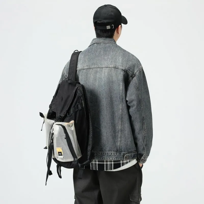 Vintage Style Denim Jacket for Men with Cargo Pockets