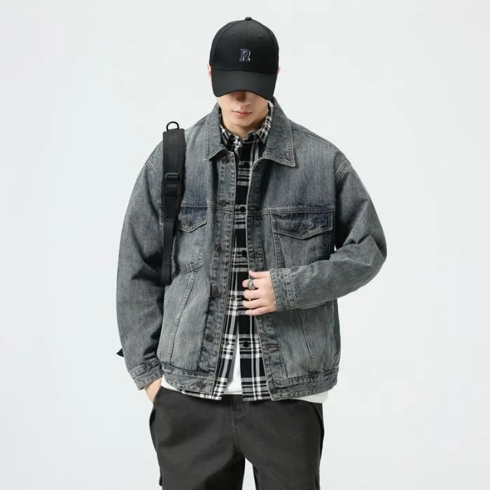 Vintage Style Denim Jacket for Men with Cargo Pockets