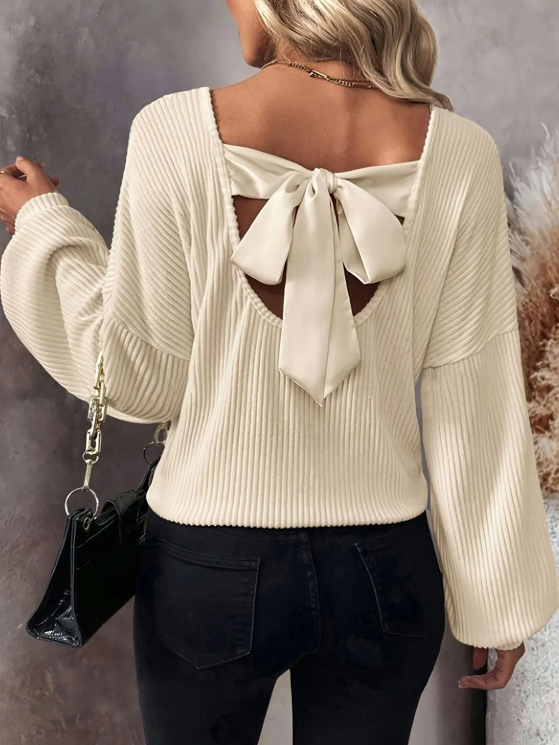 Virginia Bow Back V-Neck Drop Shoulder T-Shirt