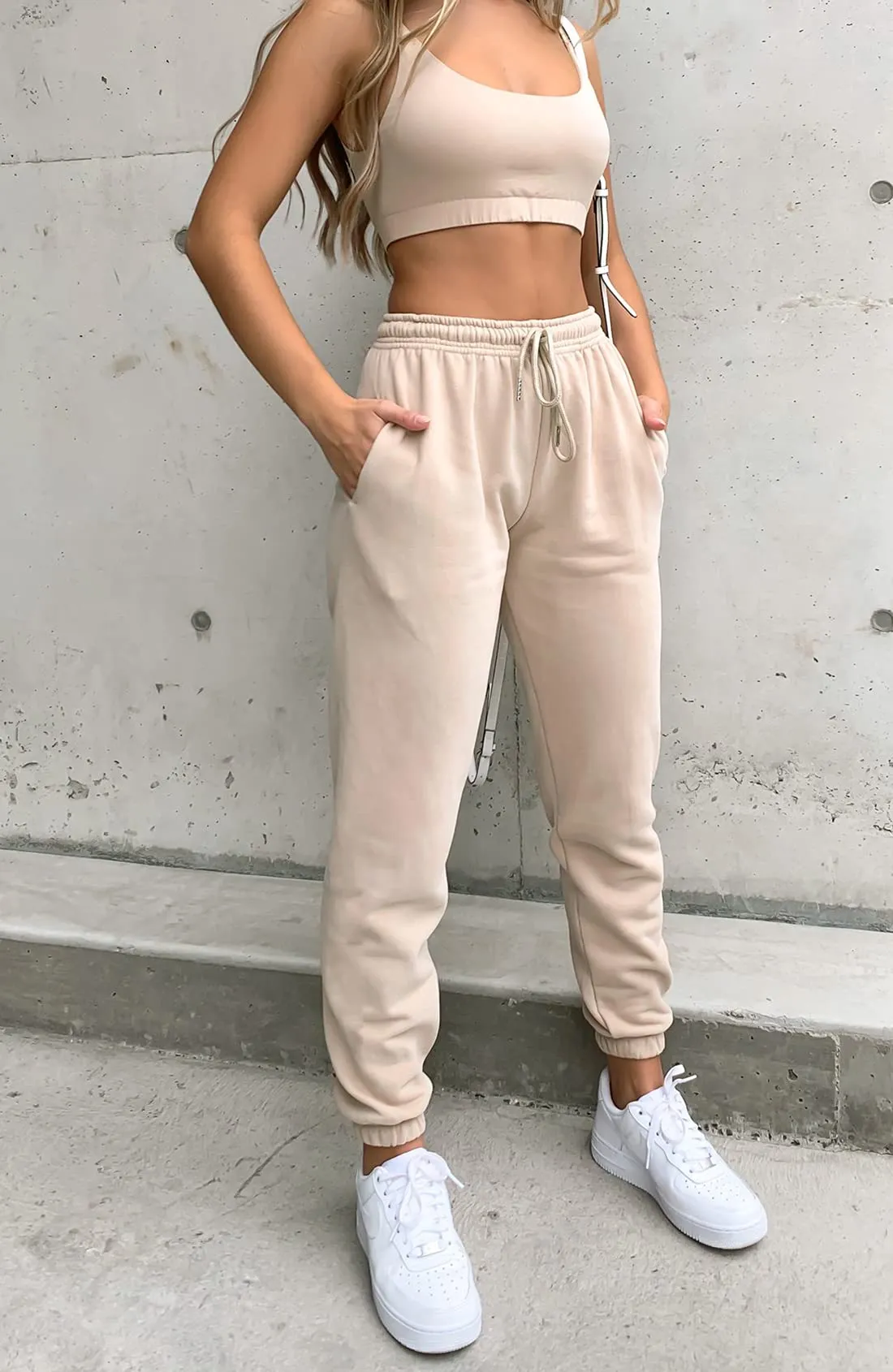 Waitfairy Womens Sweatpants High Waisted Drawstring Sweat Pants with Pocket Design