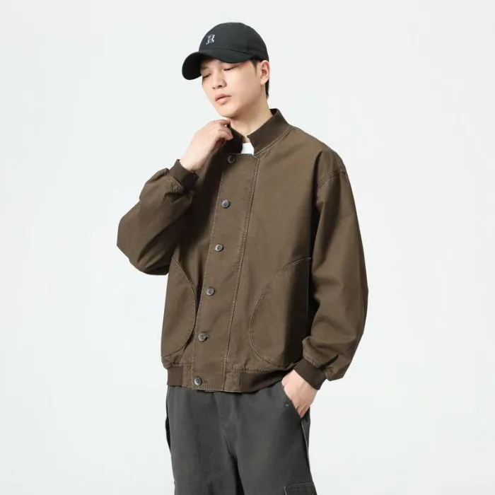 Washed Cotton Casual Bomber Jacket for Men's Stylish Look