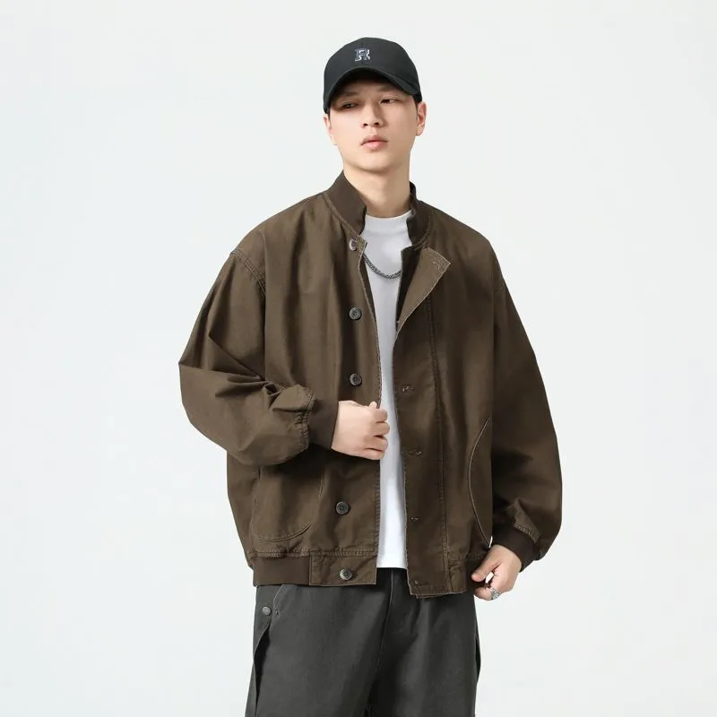 Washed Cotton Casual Bomber Jacket for Men's Stylish Look