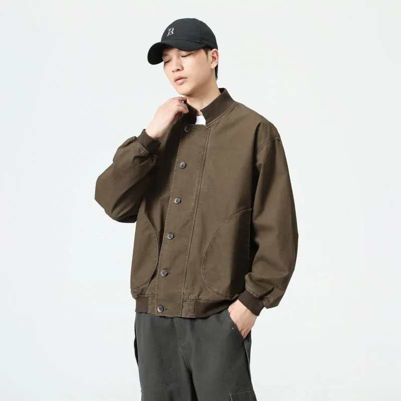 Washed Cotton Casual Bomber Jacket for Men's Stylish Look