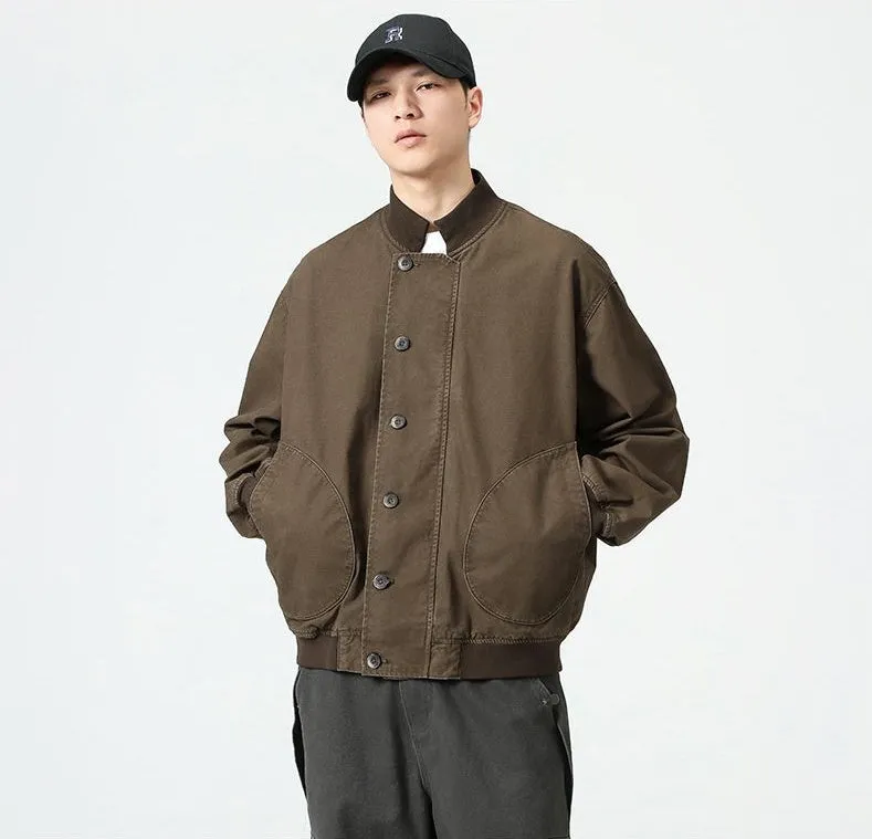 Washed Cotton Casual Bomber Jacket for Men's Stylish Look