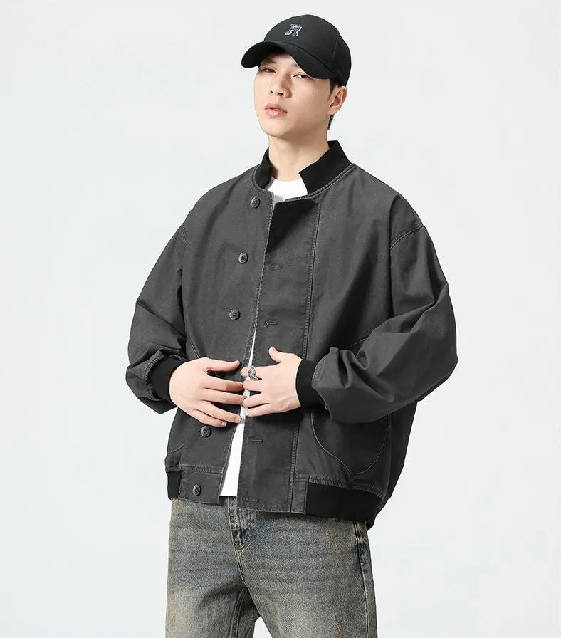 Washed Cotton Casual Bomber Jacket for Men's Stylish Look