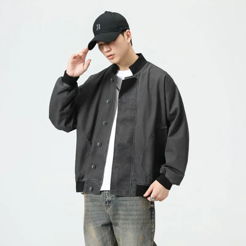 Washed Cotton Casual Bomber Jacket for Men's Stylish Look