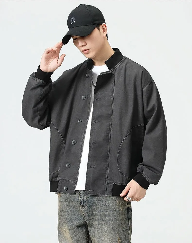 Washed Cotton Casual Bomber Jacket for Men's Stylish Look