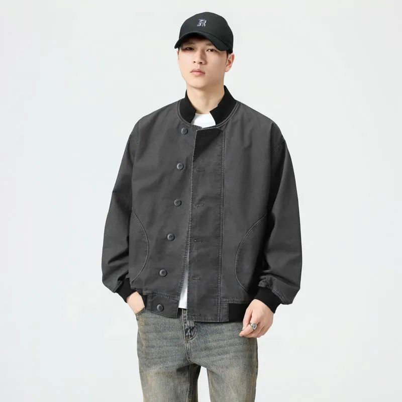 Washed Cotton Casual Bomber Jacket for Men's Stylish Look