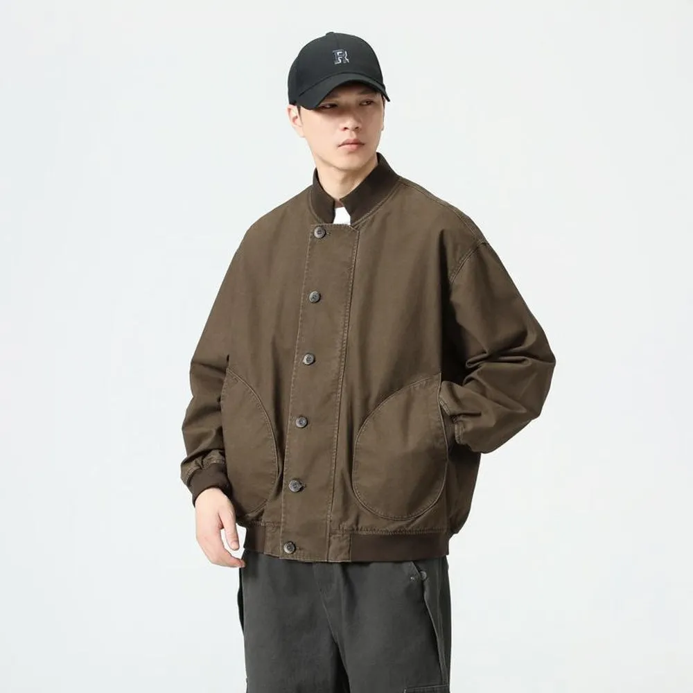 Washed Cotton Casual Bomber Jacket for Men's Stylish Look