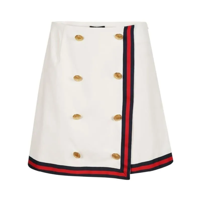 White Color Block Edgy  Mini High Waist Double Breasted Preppy Style A-Line Skirts
