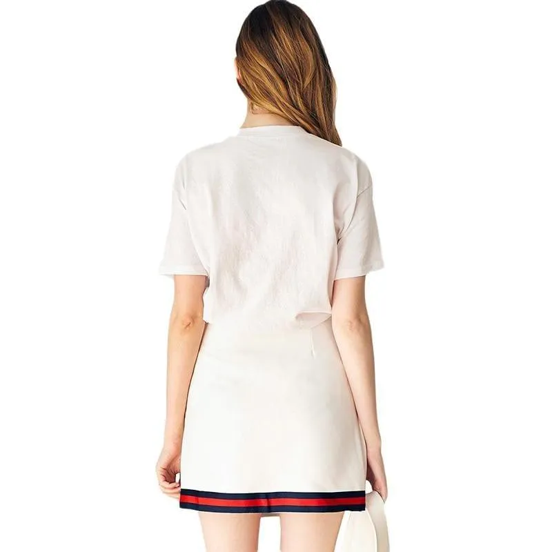 White Color Block Edgy  Mini High Waist Double Breasted Preppy Style A-Line Skirts