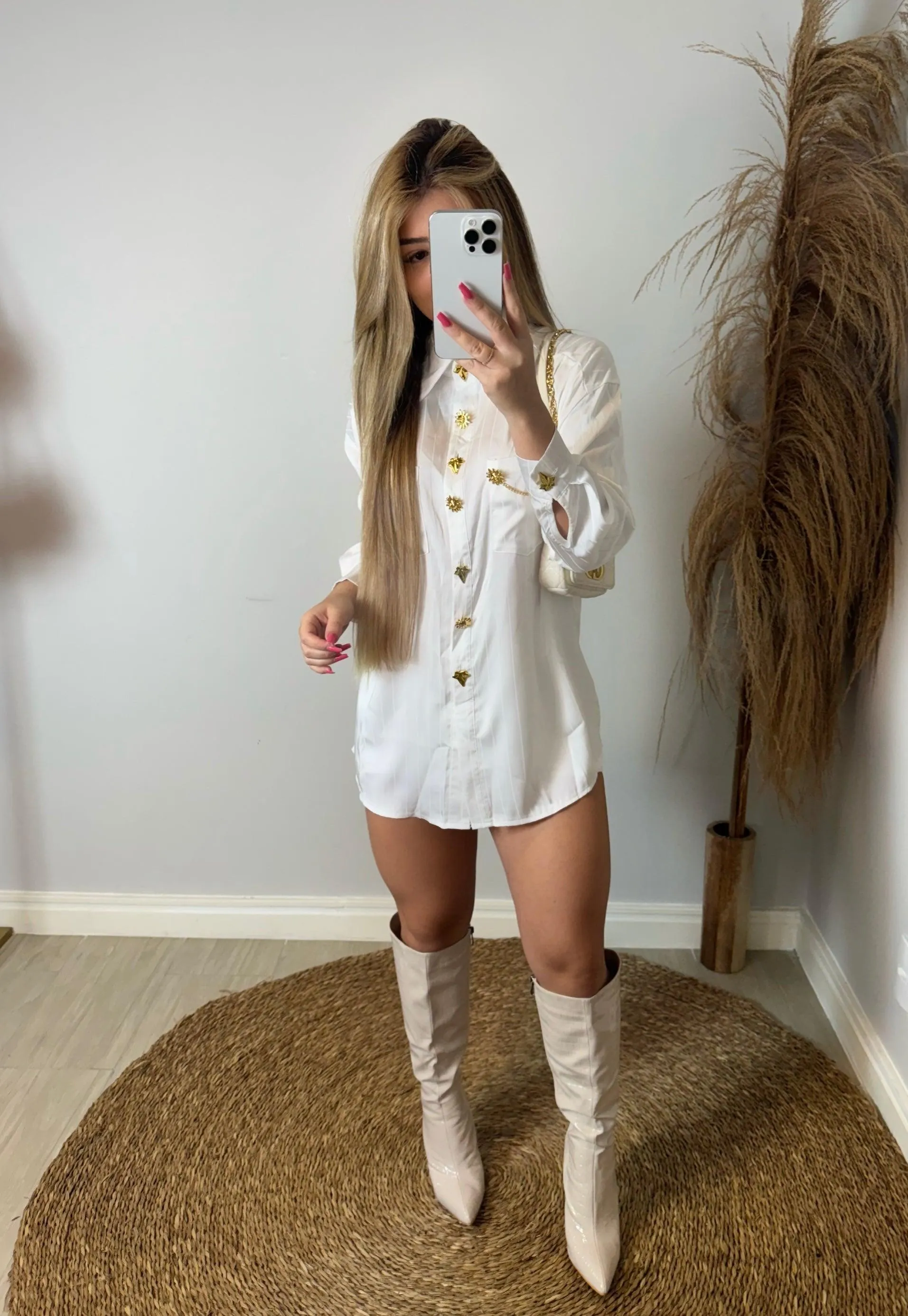 White Luxury Shirt Dress