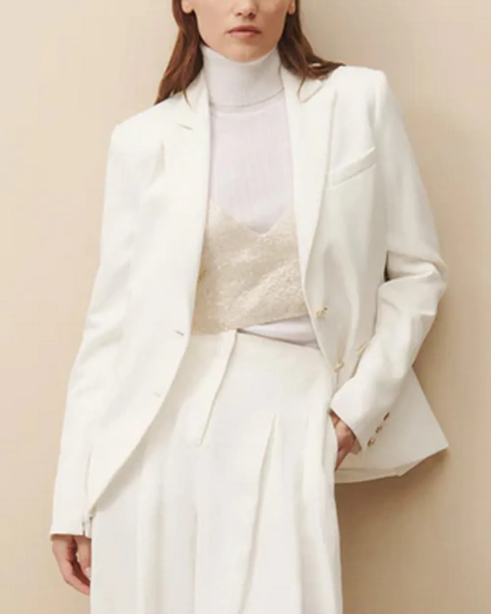 White Zip Cuff Boyfriend Blazer