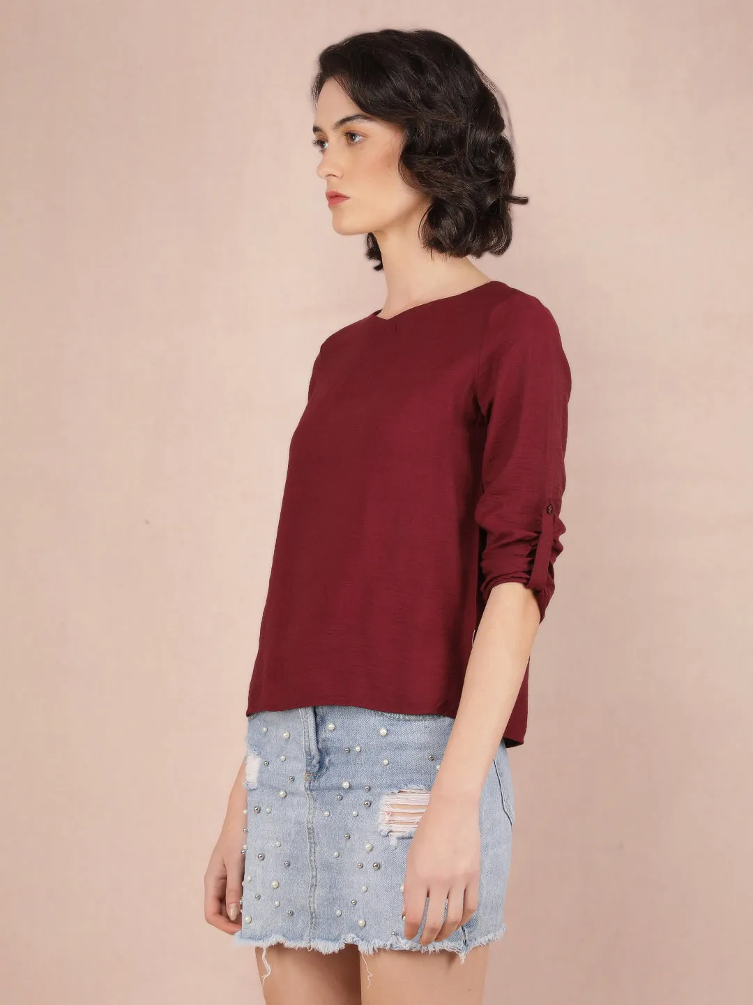 Wine V-Neck Top