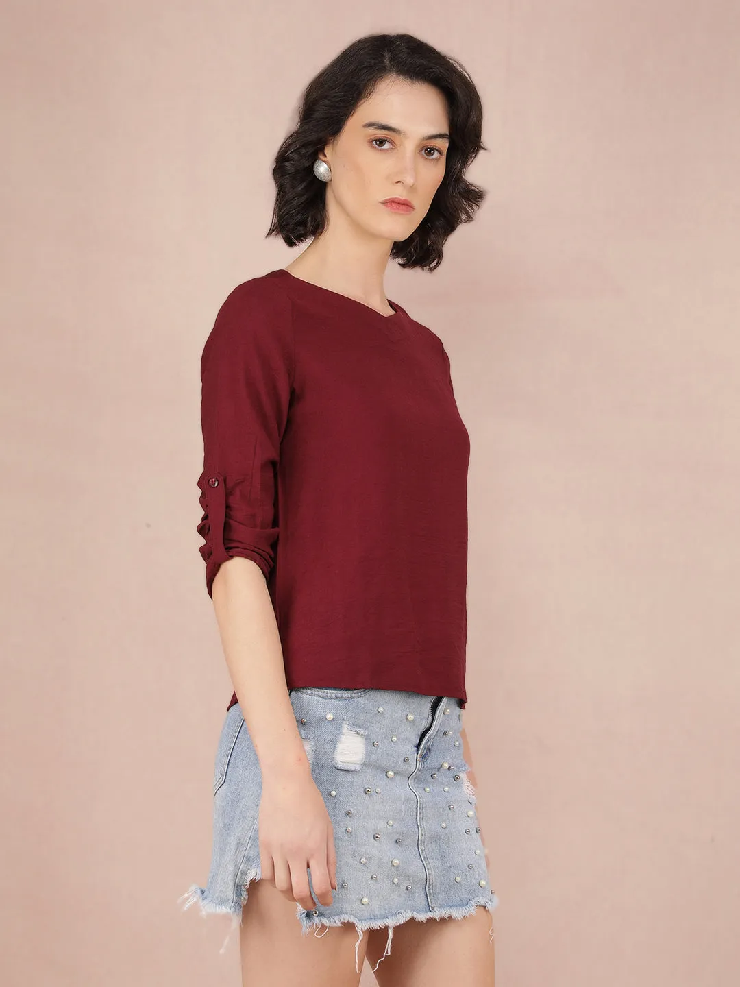 Wine V-Neck Top