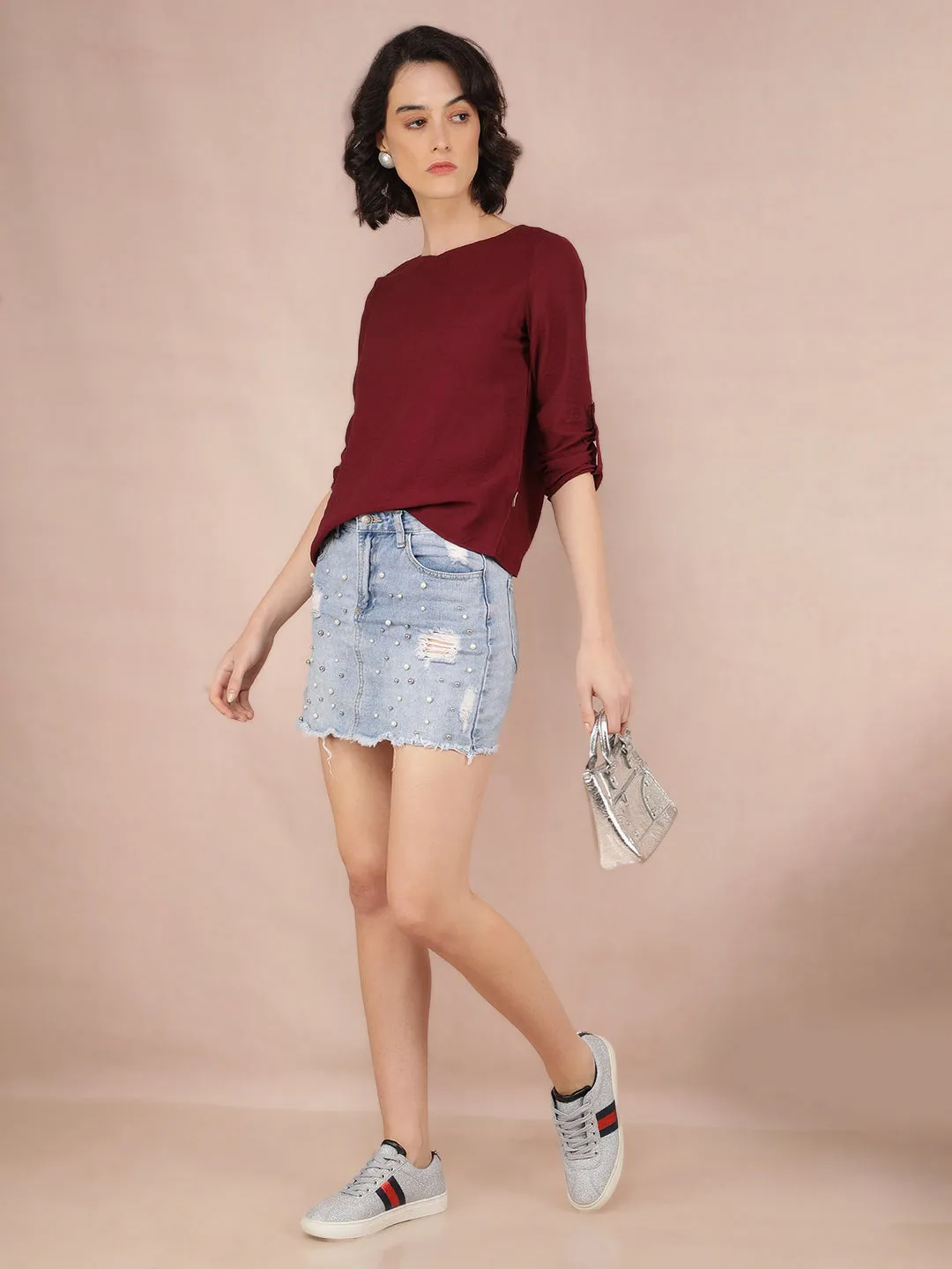 Wine V-Neck Top