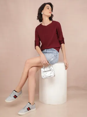 Wine V-Neck Top