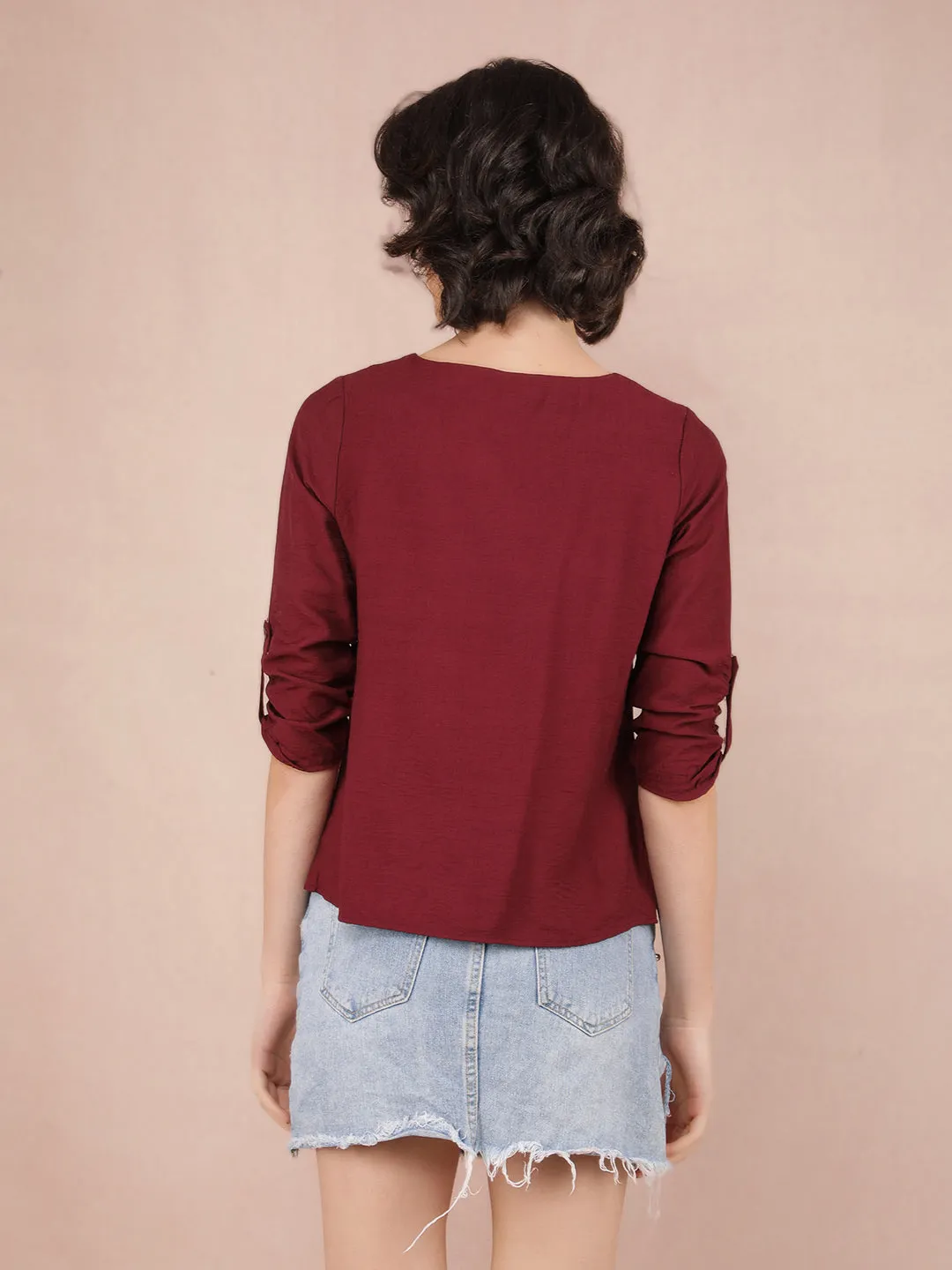 Wine V-Neck Top