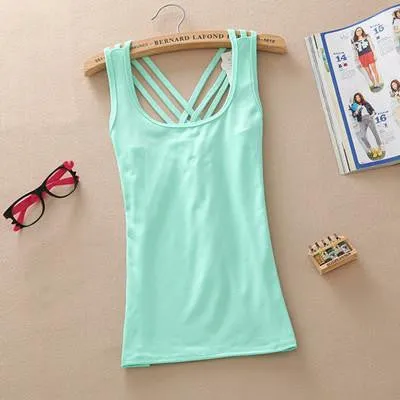 Women Basic Cotton Sleeveless Tank Tops Vest Tops Candy Color Vest Tank Tops