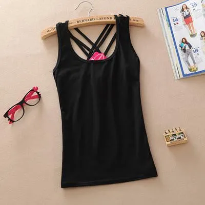 Women Basic Cotton Sleeveless Tank Tops Vest Tops Candy Color Vest Tank Tops