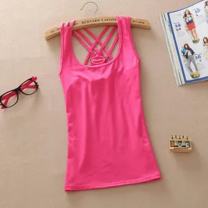 Women Basic Cotton Sleeveless Tank Tops Vest Tops Candy Color Vest Tank Tops
