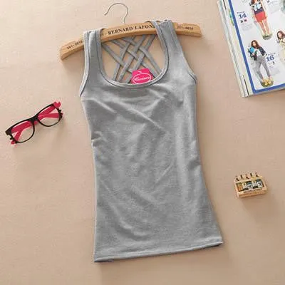 Women Basic Cotton Sleeveless Tank Tops Vest Tops Candy Color Vest Tank Tops