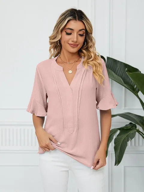 Women Blouses And Tops Fashion V Neck Black Blouse