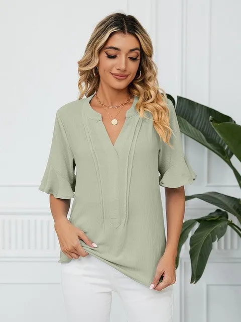 Women Blouses And Tops Fashion V Neck Black Blouse