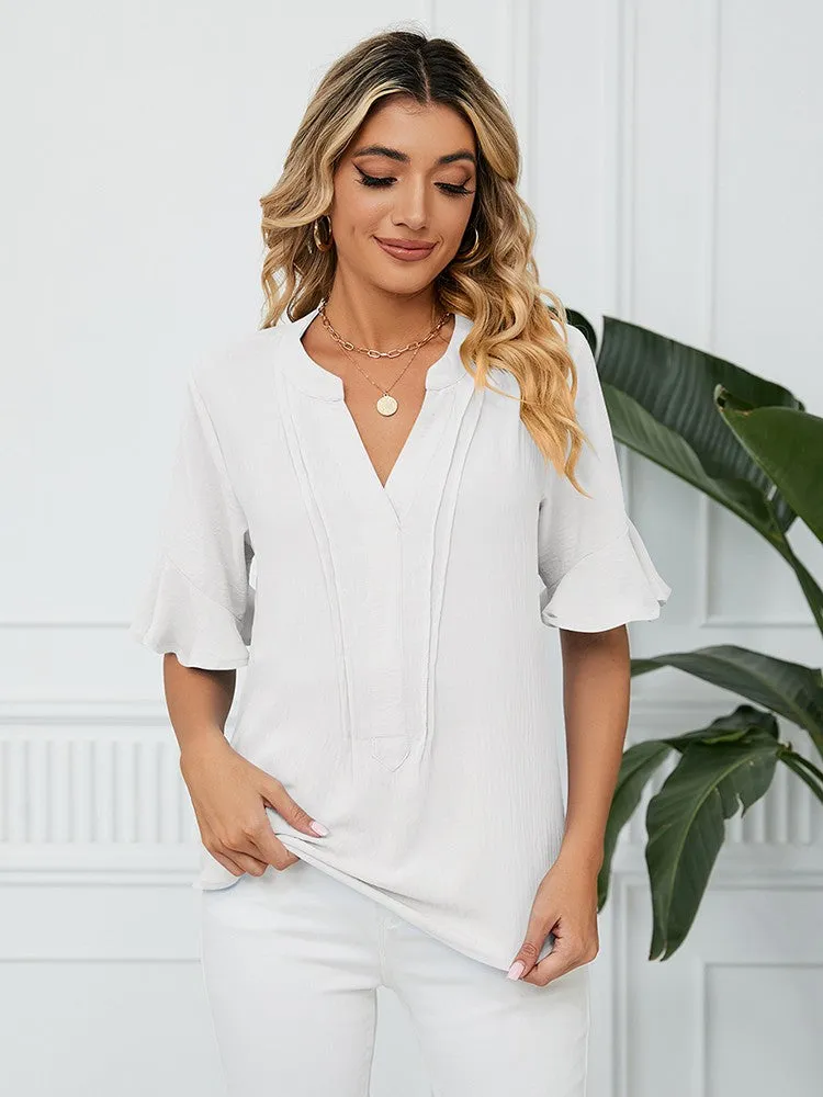 Women Blouses And Tops Fashion V Neck Black Blouse