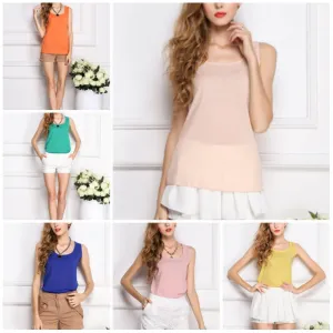 women blouses camisole chiffon vest top female sleeveless basic solid tops