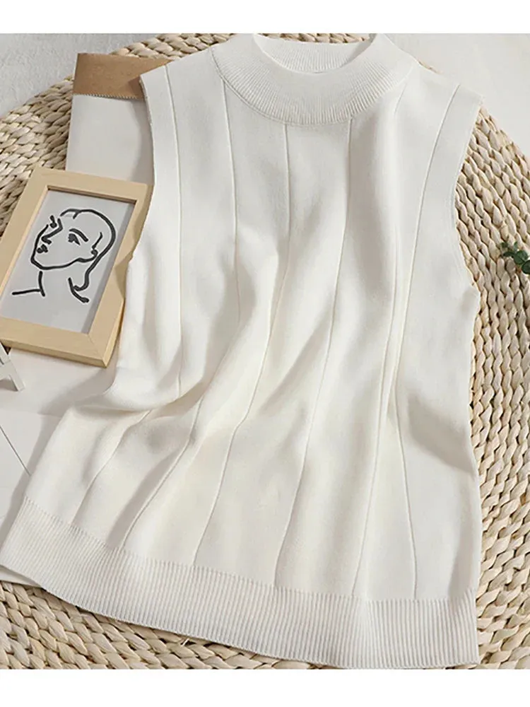 Women Knitted Green Tank Tops Women Thin Tops  Basic Casual Tank Tops O-neck Tees Sleeveless Tops For Women