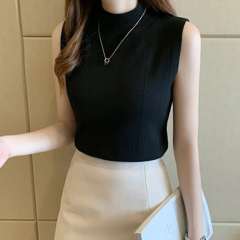 Women Knitted Green Tank Tops Women Thin Tops  Basic Casual Tank Tops O-neck Tees Sleeveless Tops For Women