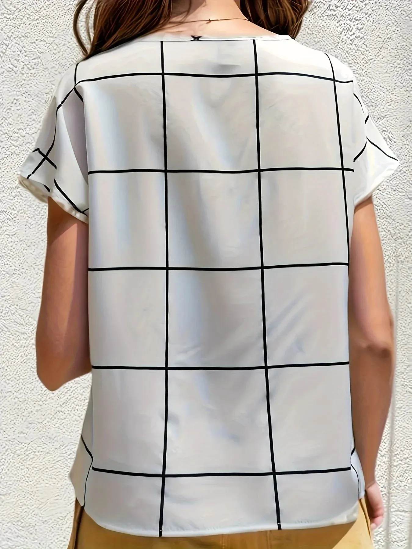 Women Plaid Printed Blouses Shirts Casual V Neck Short Sleeve Tops Ladies Basic Chic Blouses Tops