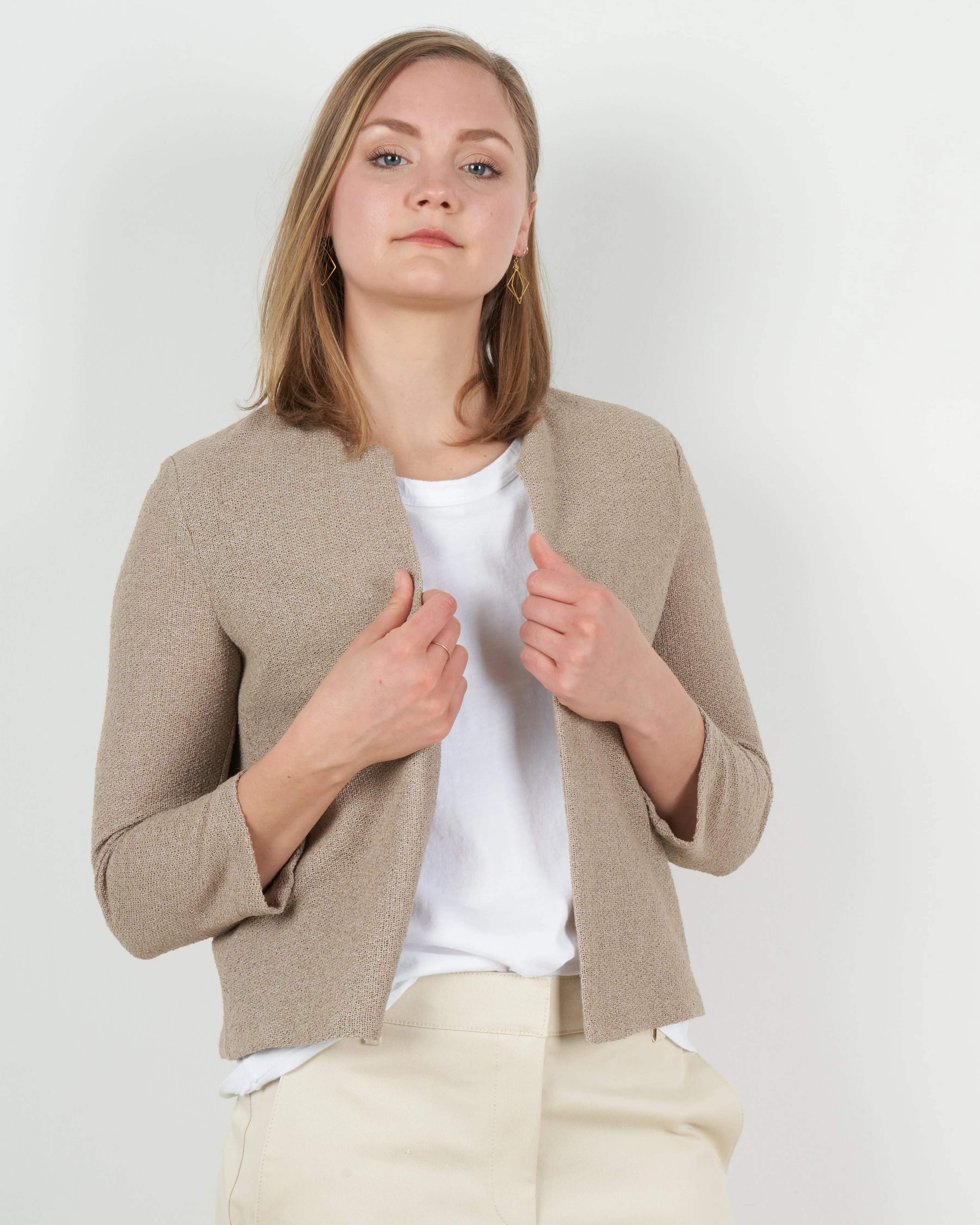 women round neck jacket frisé - hemp