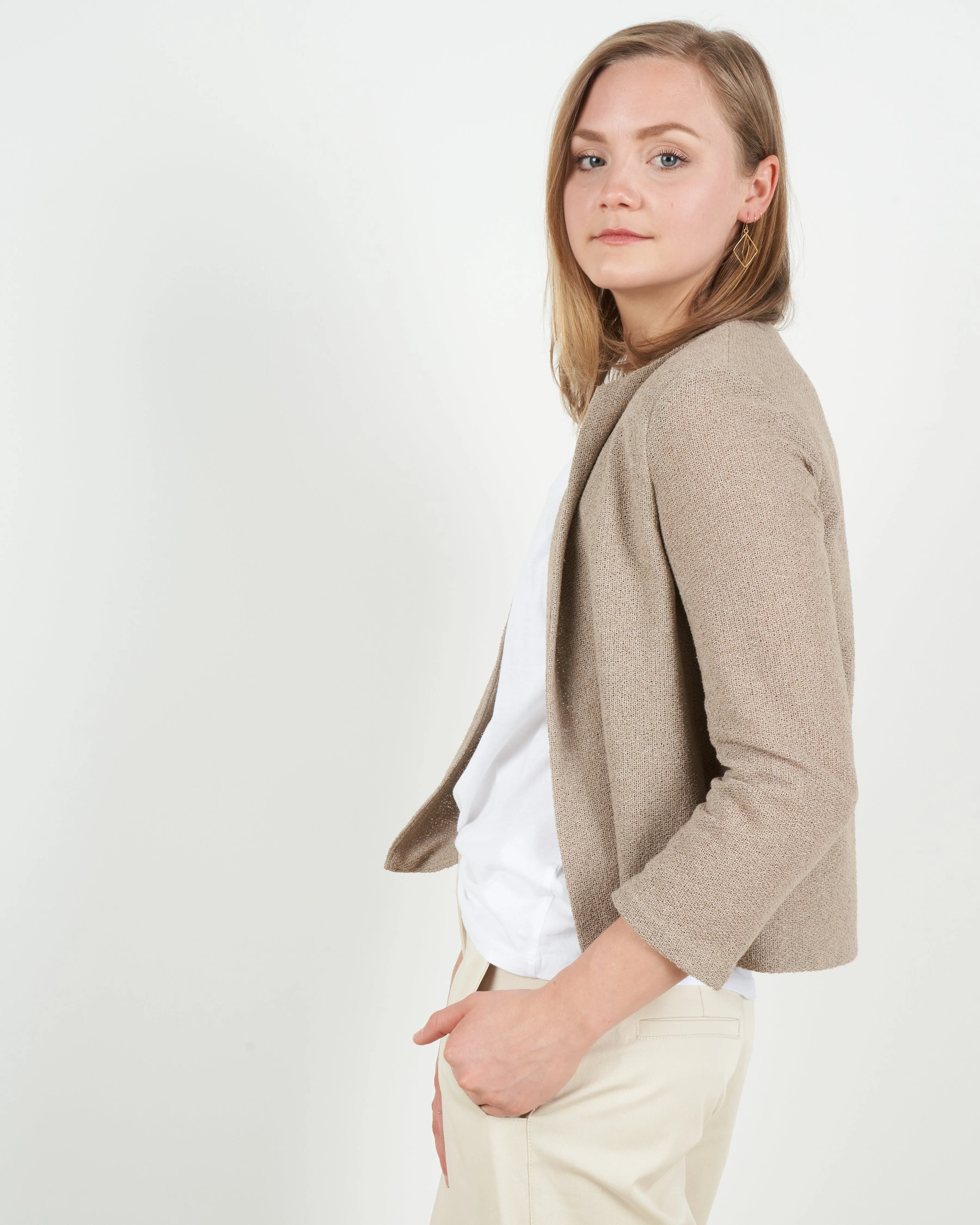 women round neck jacket frisé - hemp