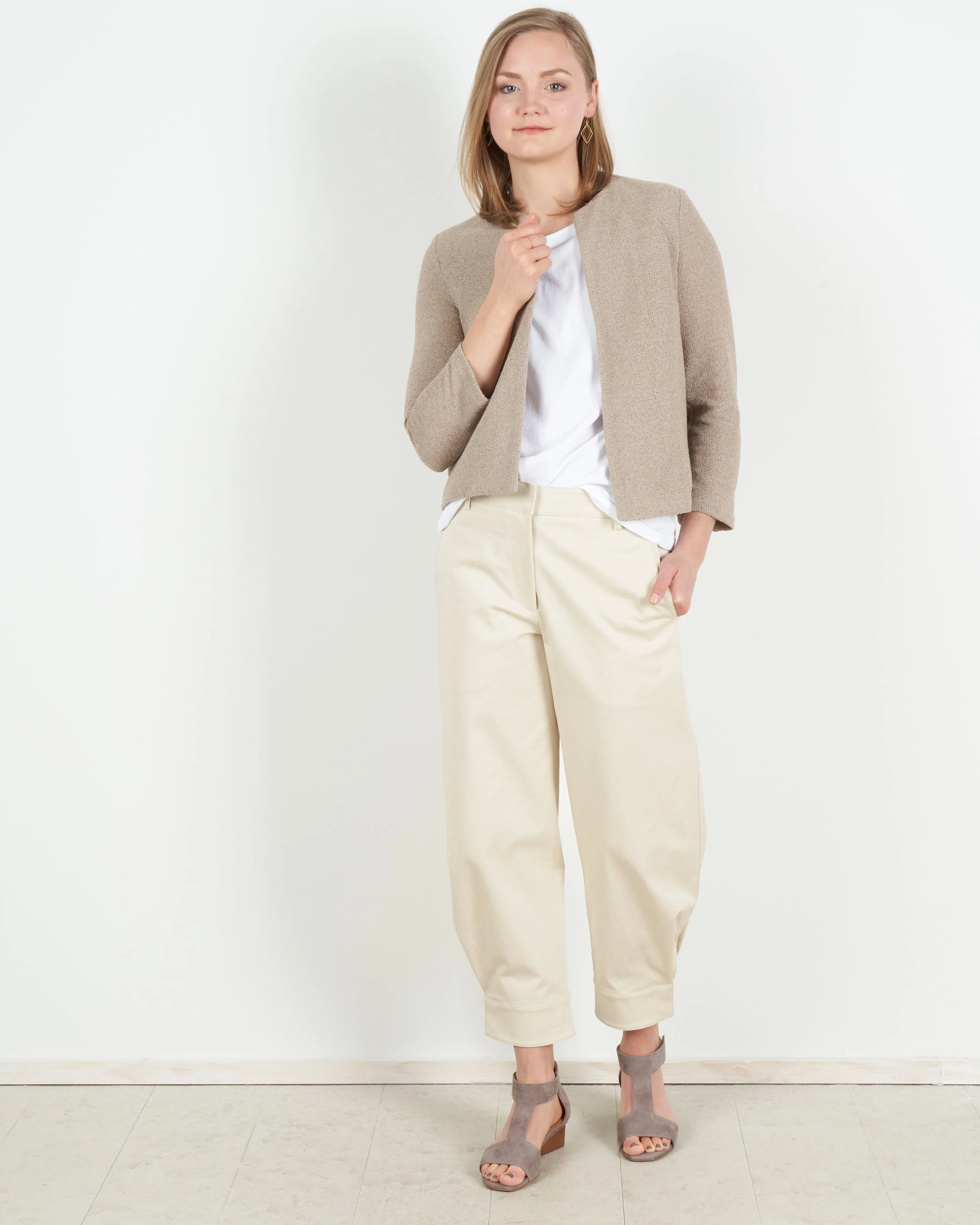 women round neck jacket frisé - hemp