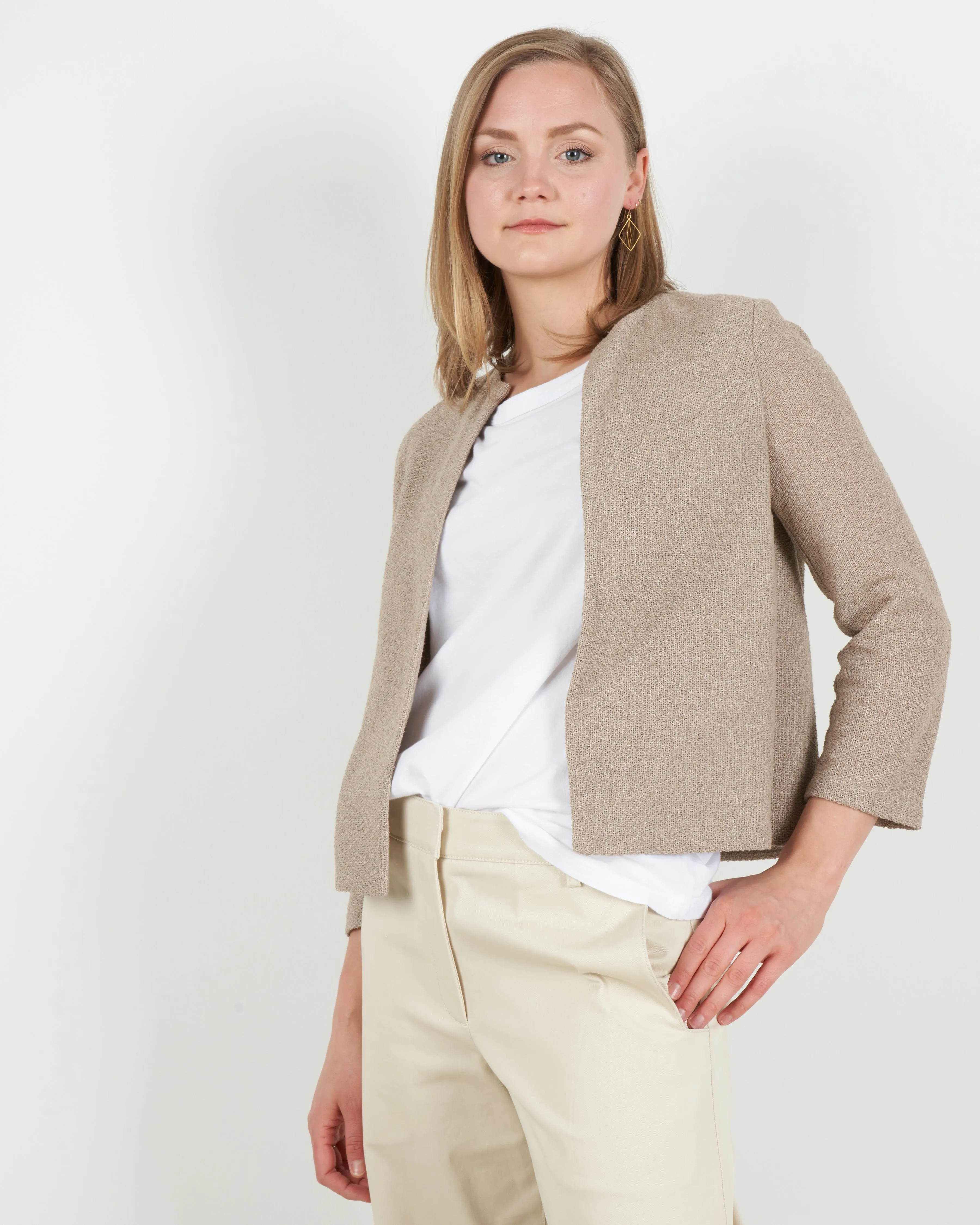 women round neck jacket frisé - hemp