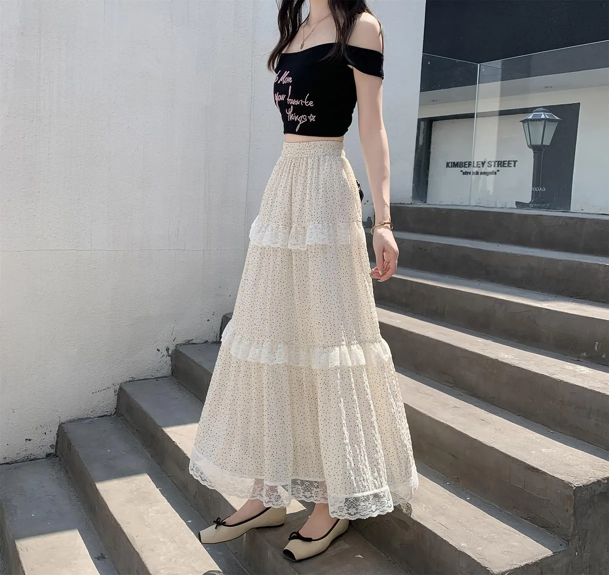 Women's A-line Maxi Skirt with Floral Patchwork Design
