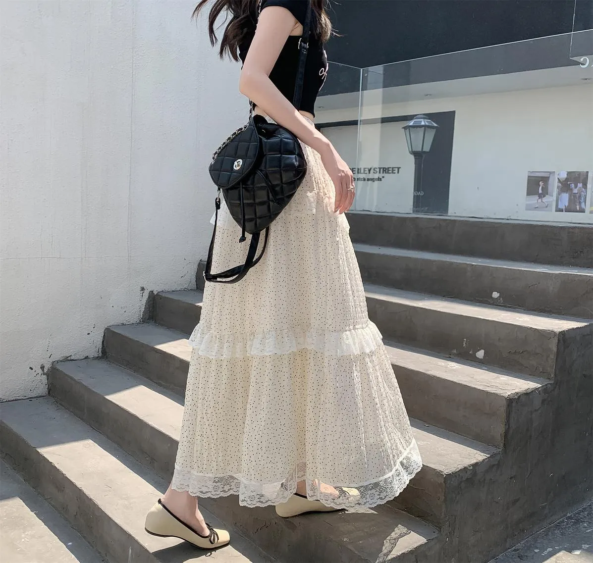 Women's A-line Maxi Skirt with Floral Patchwork Design