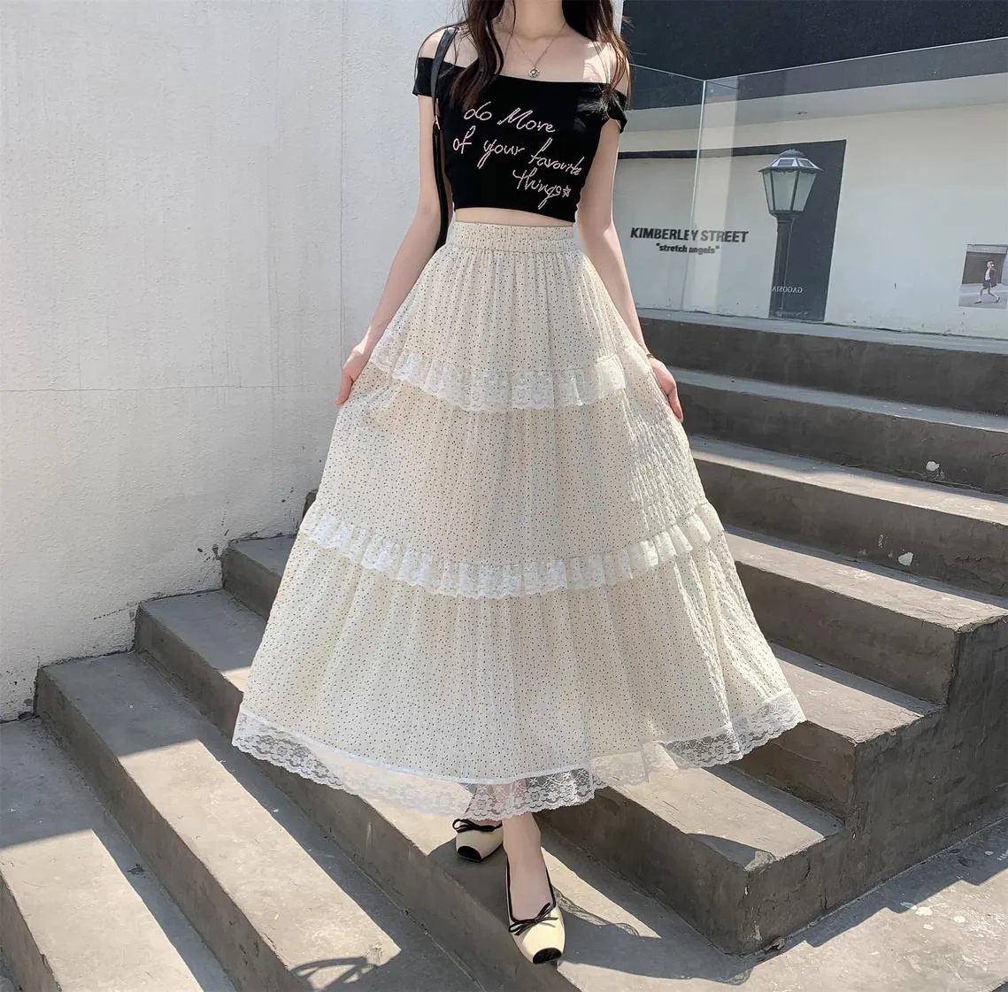 Women's A-line Maxi Skirt with Floral Patchwork Design