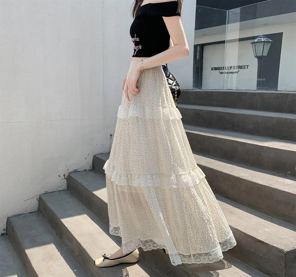 Women's A-line Maxi Skirt with Floral Patchwork Design