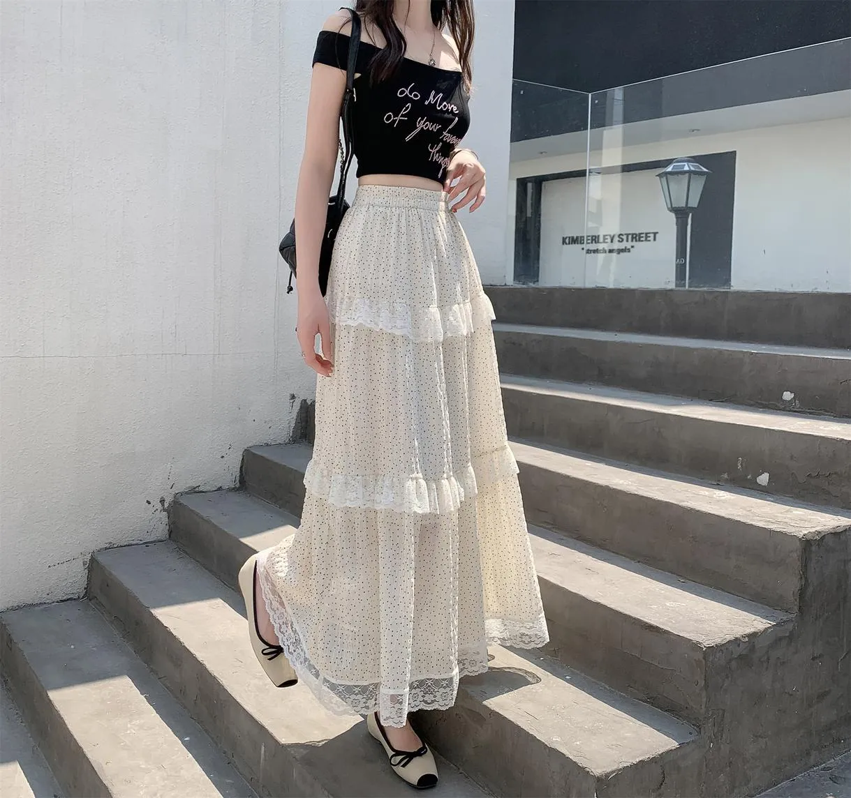 Women's A-line Maxi Skirt with Floral Patchwork Design