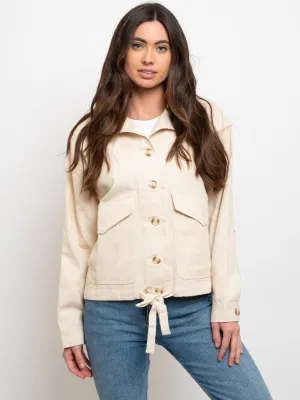 WOMEN'S BUTTON UP FRONT TIE JACKET