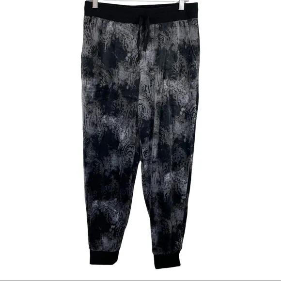 Womens Donna Karan Sleepwear Black Velour Cowlneck Sweatshirt Pants Lounge Set