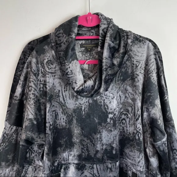 Womens Donna Karan Sleepwear Black Velour Cowlneck Sweatshirt Pants Lounge Set