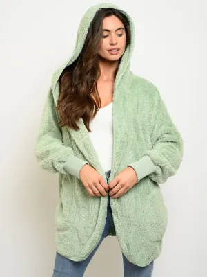 WOMEN'S FUZZY LONG SLEEVE HOODIE JACKET