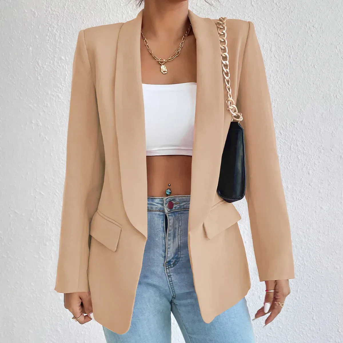 Womens Jacket Cotton Non Stretch Long Sleeve Office Lady Blazers