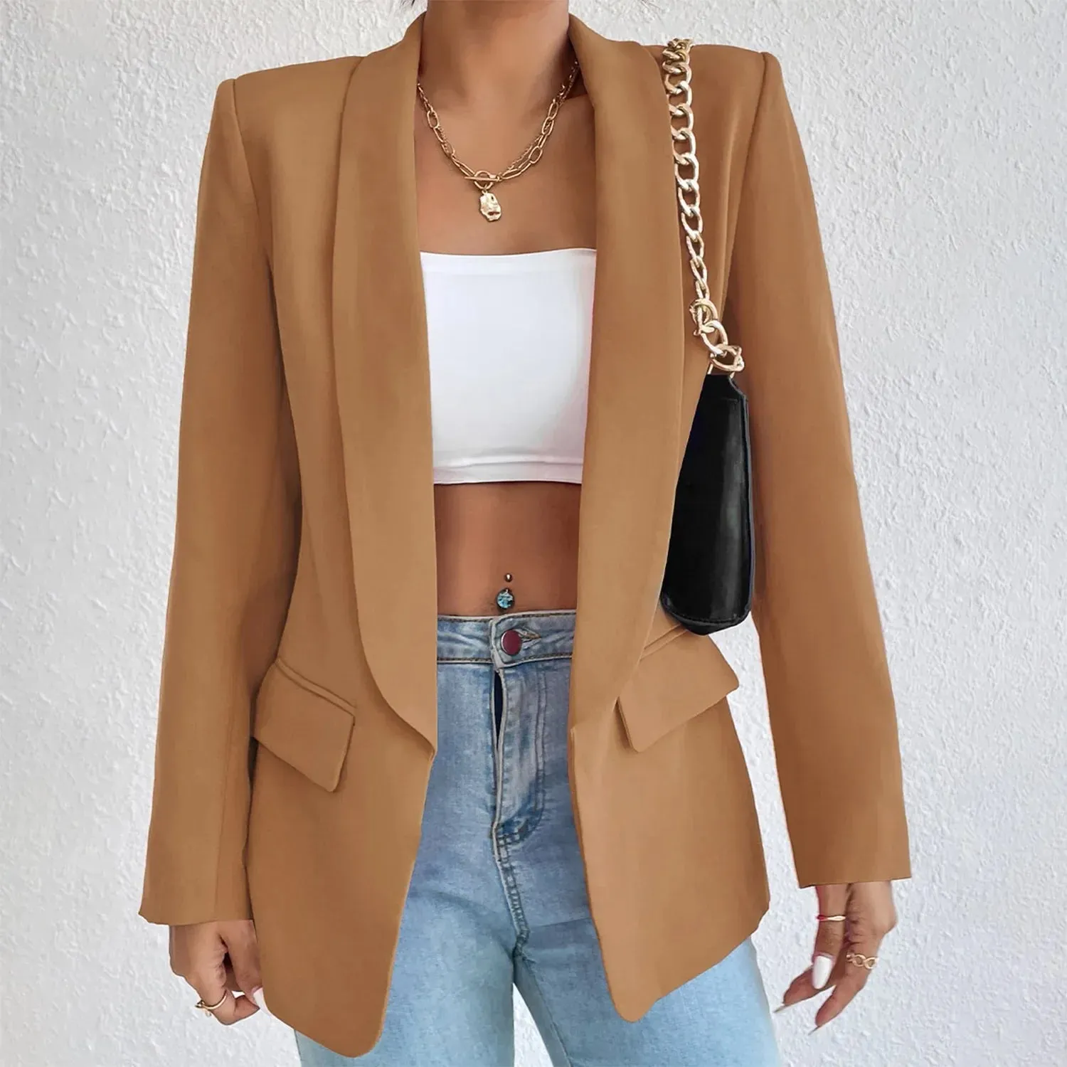 Womens Jacket Cotton Non Stretch Long Sleeve Office Lady Blazers