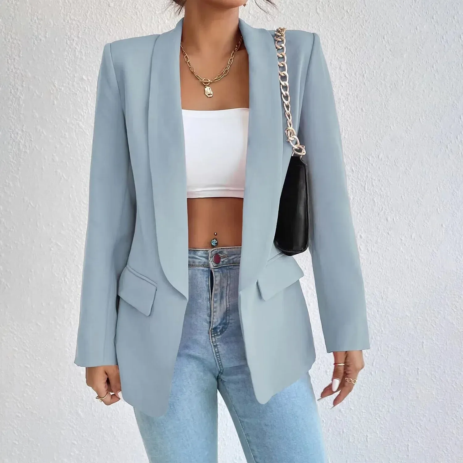 Womens Jacket Cotton Non Stretch Long Sleeve Office Lady Blazers