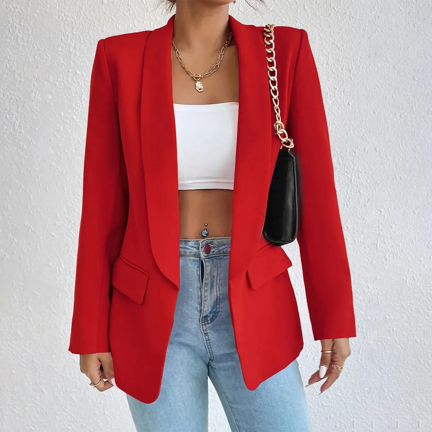 Womens Jacket Cotton Non Stretch Long Sleeve Office Lady Blazers